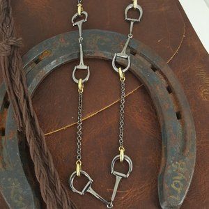 18 Karat Yellow Gold and Silver Horse Bit Necklace